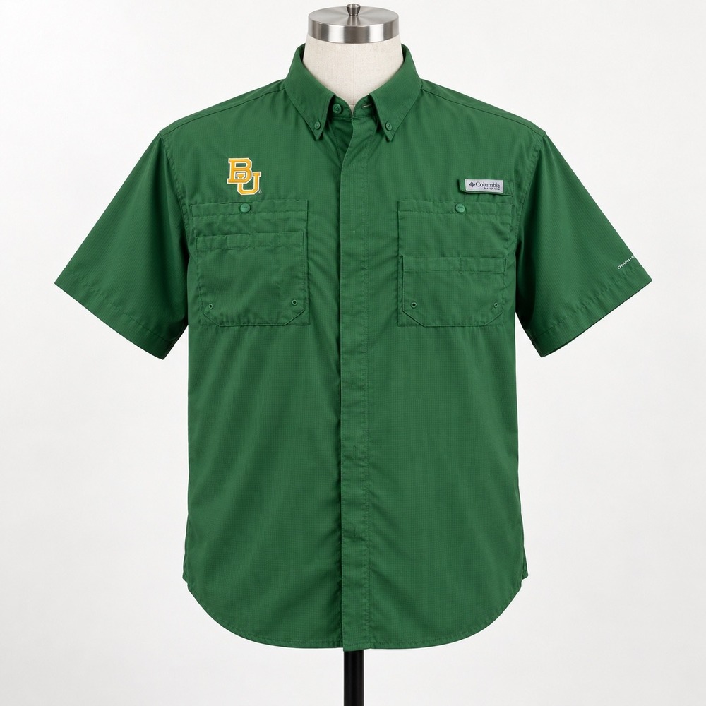 Columbia PFG Tamiami Baylor Bears Fishing Shirt Mens XXL Green Short Sleeve